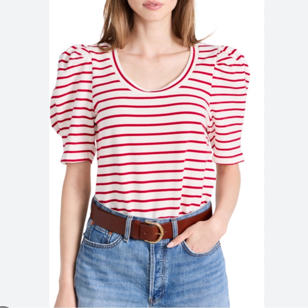 English Factory Striped Pleated Puff Sleeve T-shirt